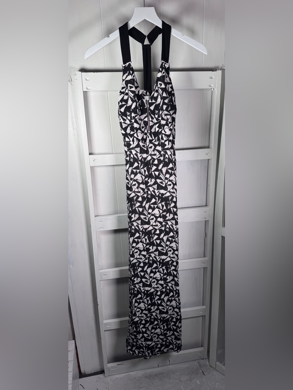A.L.C. Black and White Printed SILK Halter Maxi Dress size 0